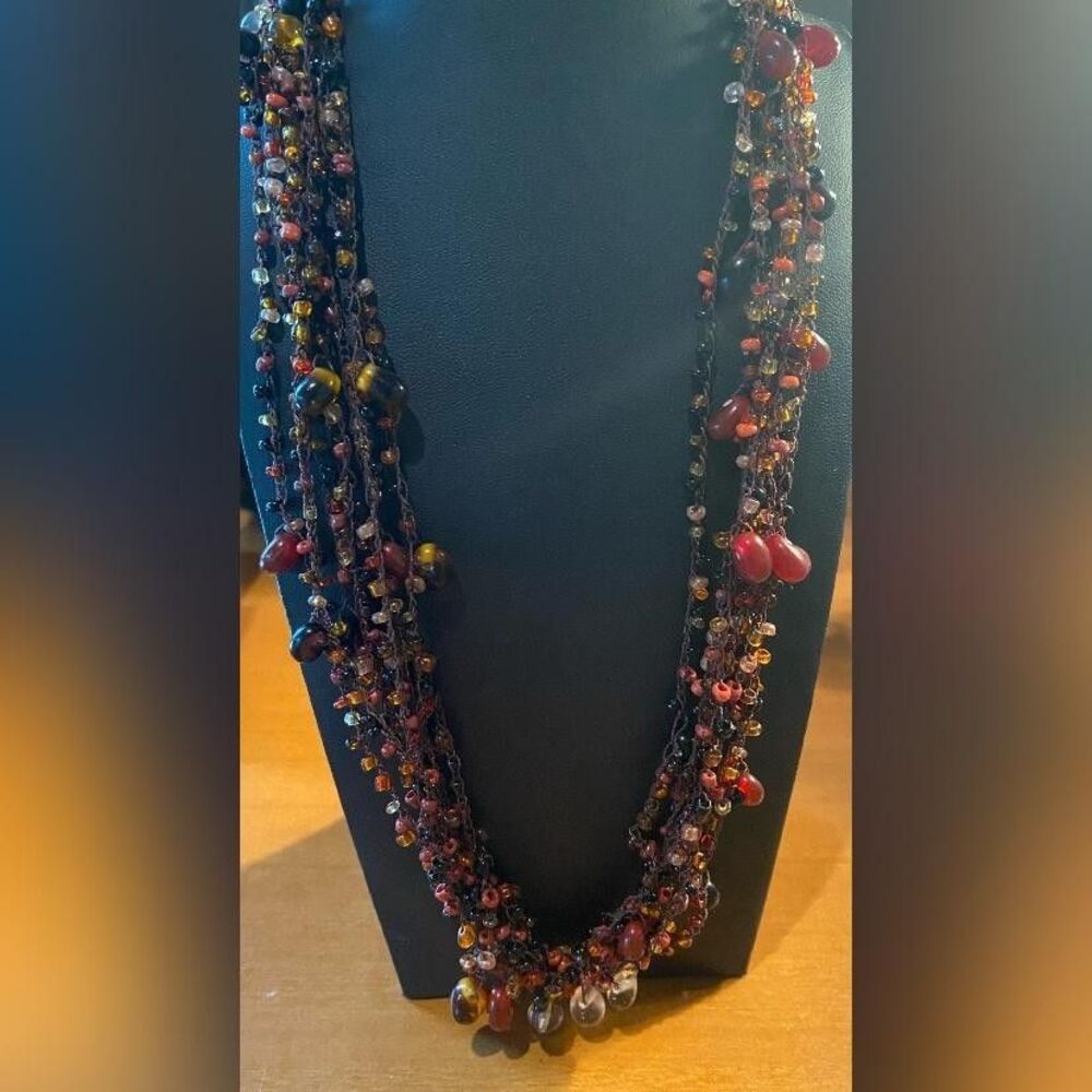 Multicolor Glass Beaded Strand Necklace Statement Lobster Clasp Jewelry 44â